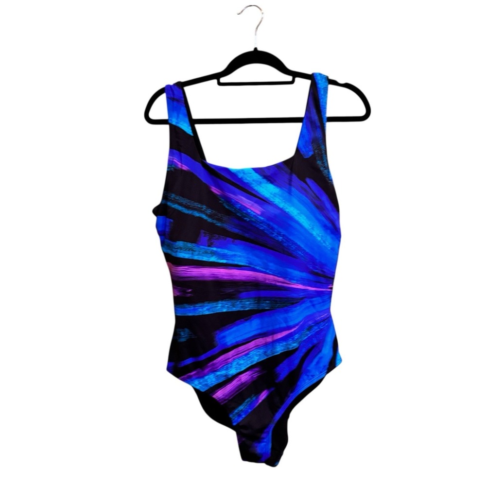 FullFitAll One Piece Swimsuit Blue Purple Abstract Print‎ Size 18 NWT